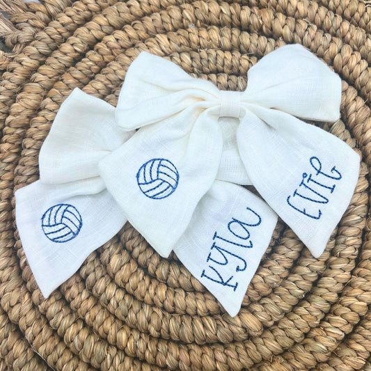 Gymnastics Hair Bow Personalized with Name Linen Hair Bow Gymnast Hair Bow Custom Name Bow Sports Monogrammed Hair Bow Girls for Gymnastics