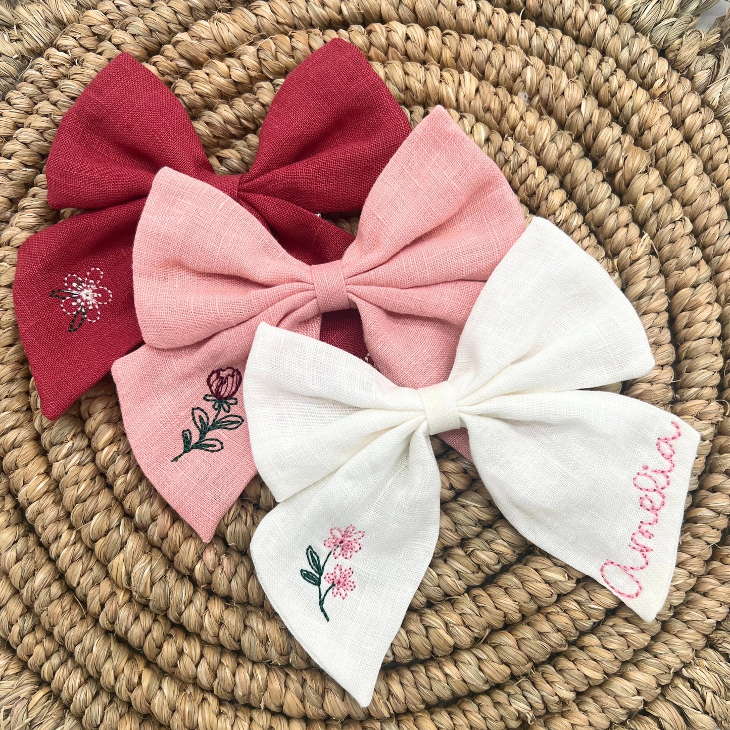 Personalized Bow with Name Linen Hair Bow Embroidered Hair Clip for Girls Clip for School Bow with Custom Name Bow Girls Hair Bow