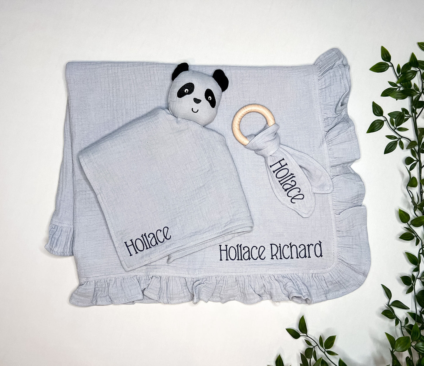 Personalized Panda Lovey, Blanket + Teether