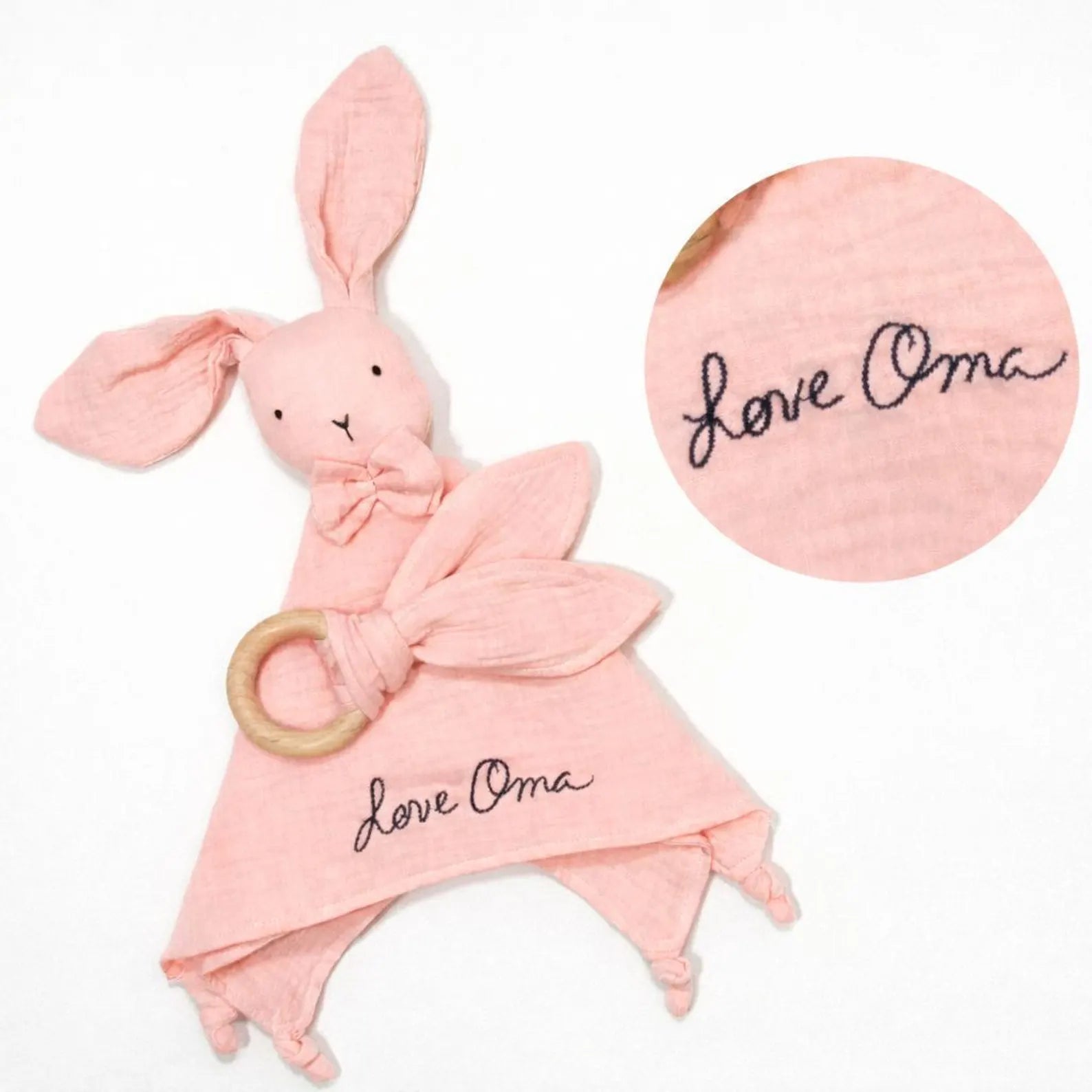 Handwriting baby lovey embroidered from a handwritten note on organic muslin
